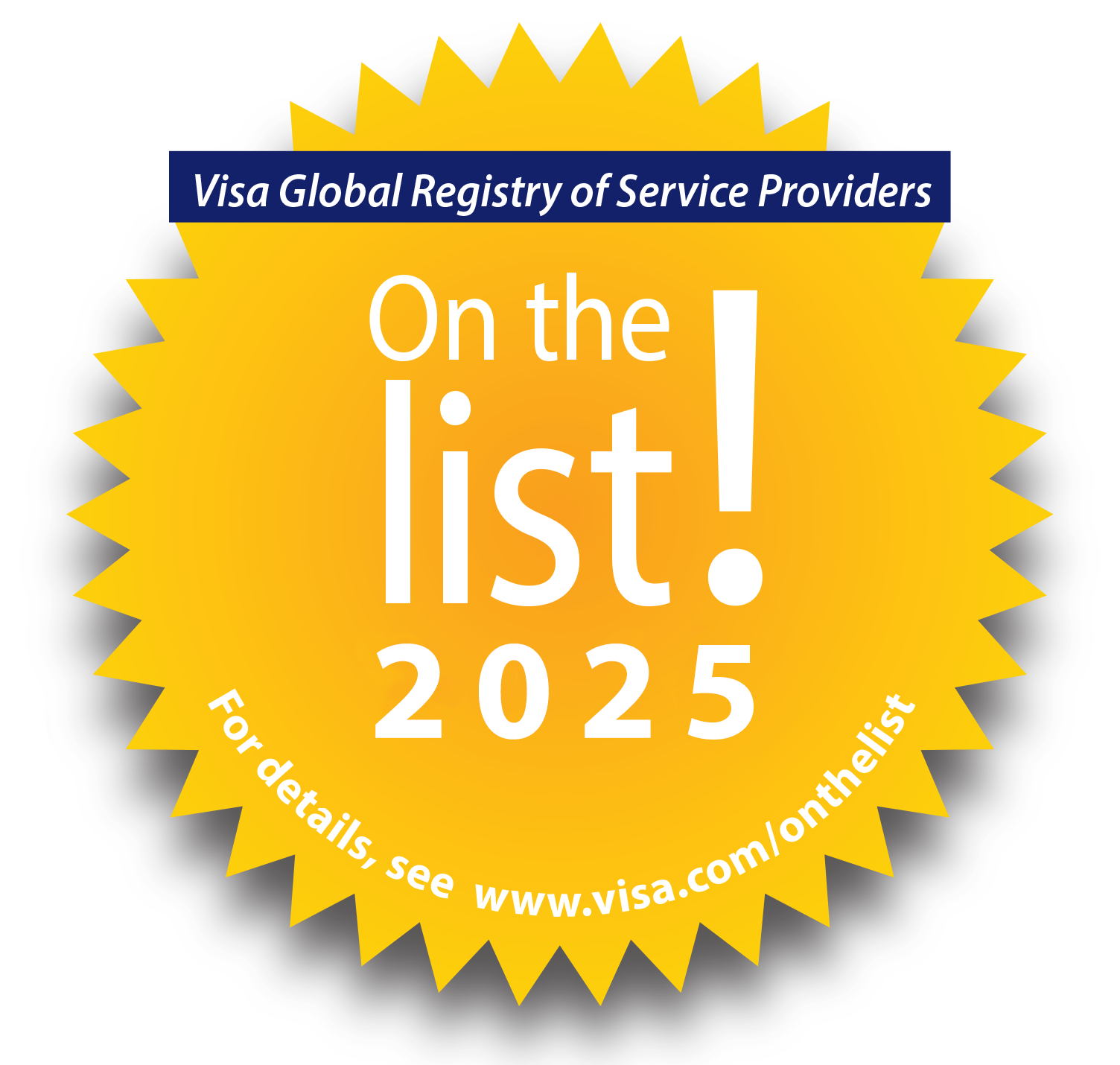 On the 2025 list of Visa Global Registry of Service Providers